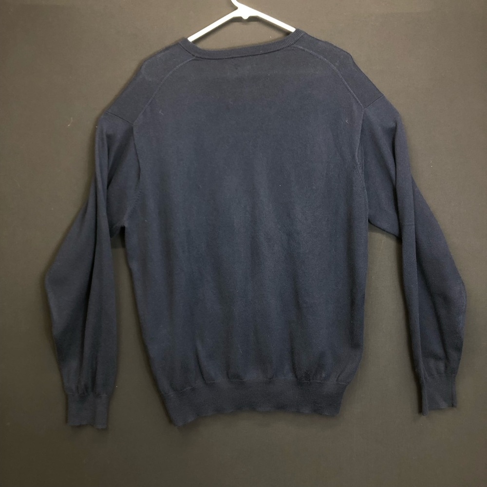 Peter Millar Mens Large Sweater V-Neck Pullover Navy Blue Cotton Cashmere Blend - Picture 5 of 5